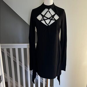 Killstar Black Gothic Pentagram Cutout Long Sleeve Dress
